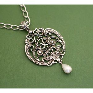 Vintage Fantasy Silver Tone Necklace 26 Inches by Avon, K22